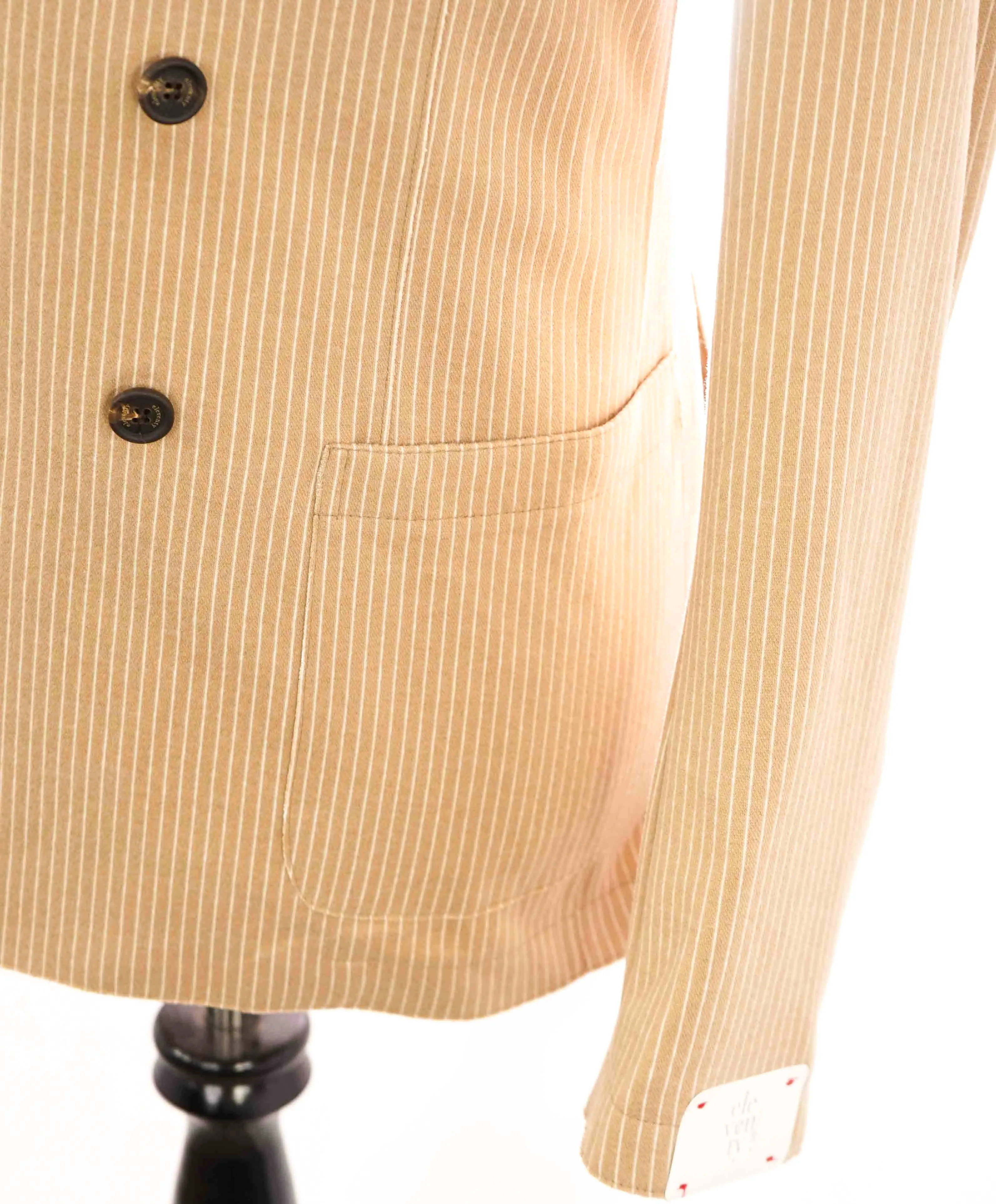 $1,195 ELEVENTY -Camel / Ivory Micro Stripe Double Breasted Soft Blazer- 40 (50EU)