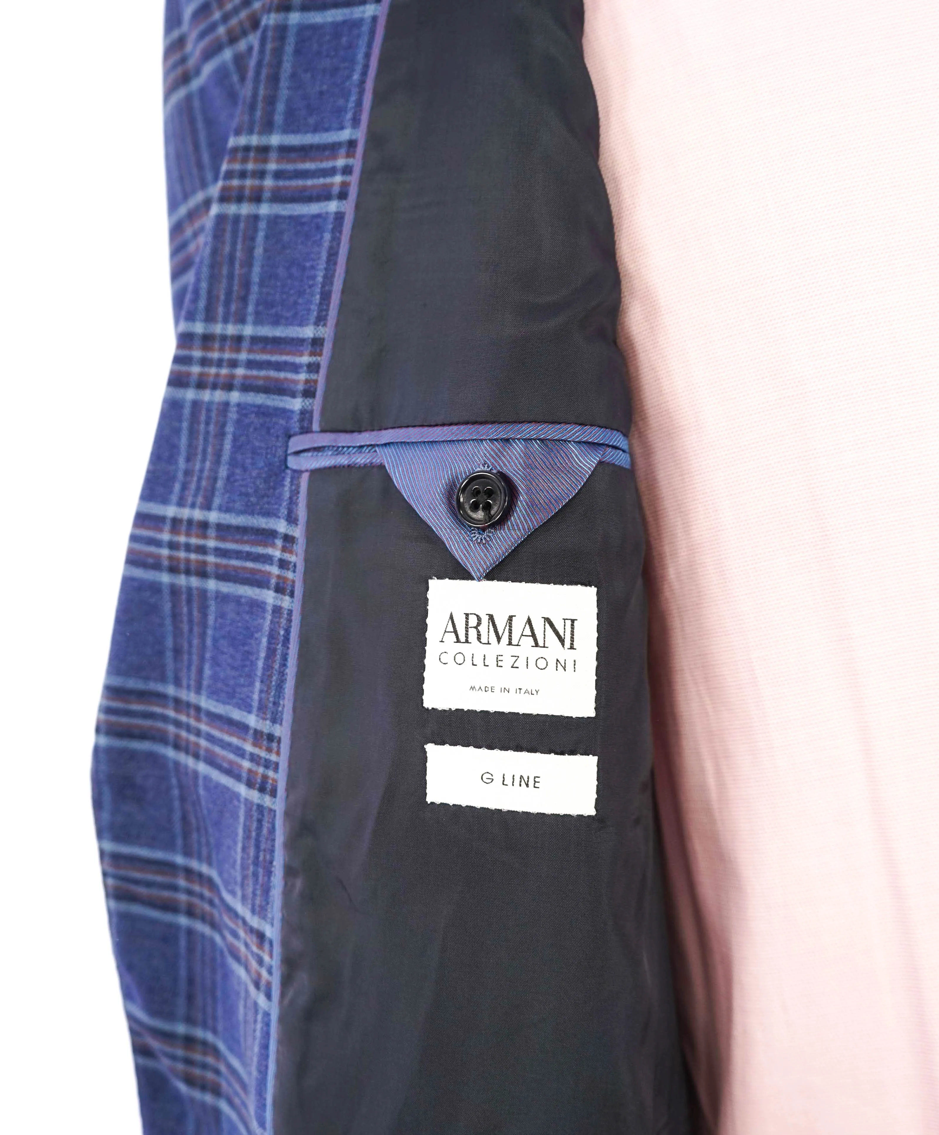 $1,495 ARMANI COLLEZIONI - "G Line" Bold Blue Multi Check Plaid Blazer- 42R