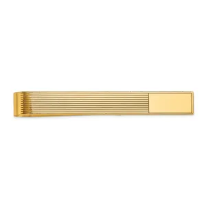 14k Yellow Gold Solid with Line Design Tie Bar