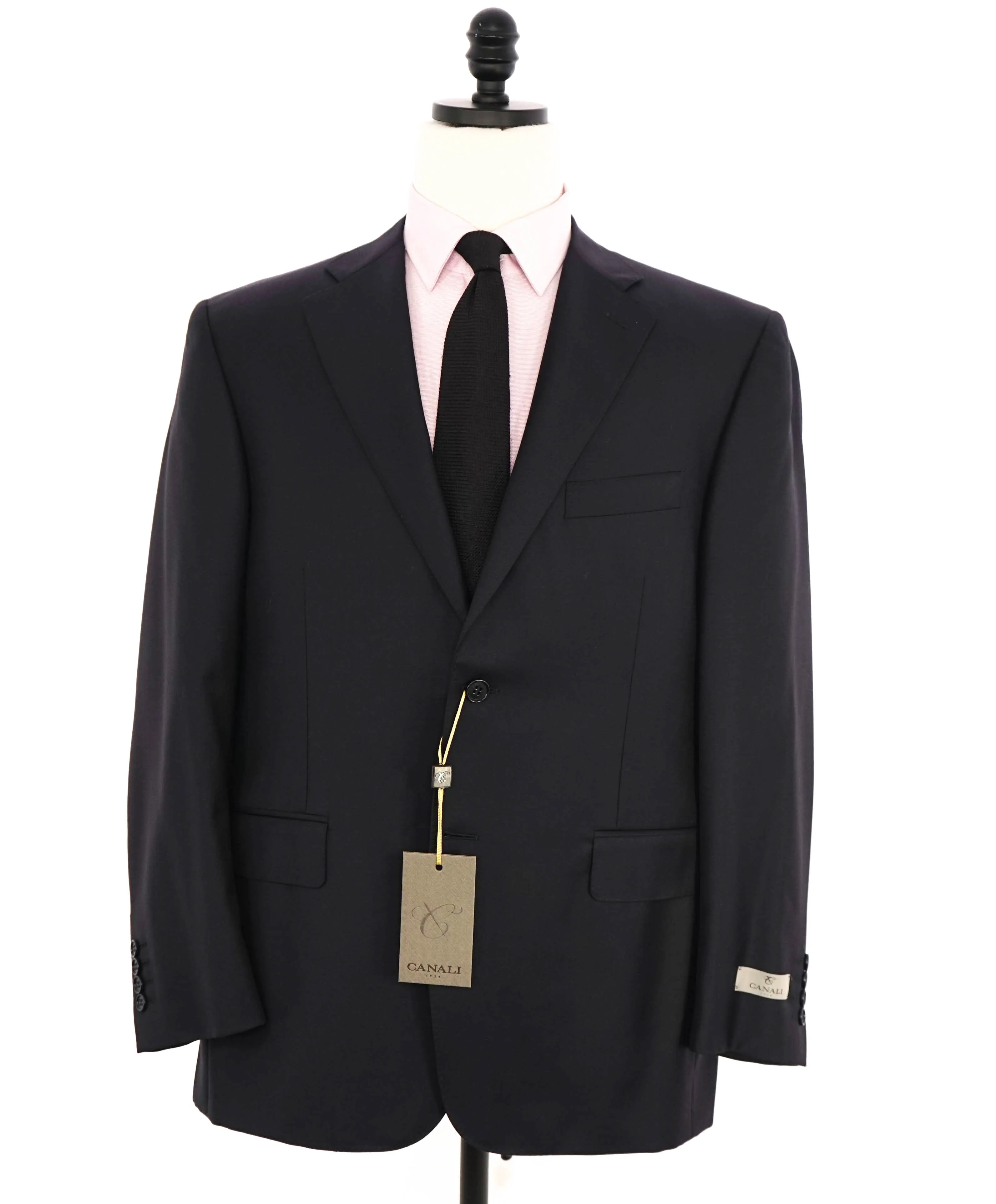 $1,795 CANALI - *CLOSET STAPLE*  Solid Navy Blue Notch Lapel Blazer - 46L US