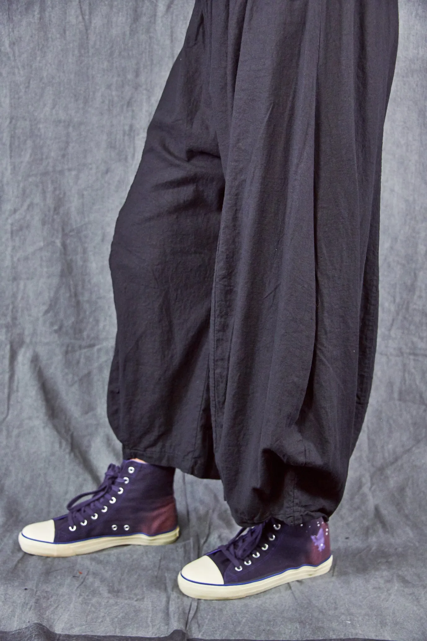 3296 Crop Linen Billow Pant Black-U