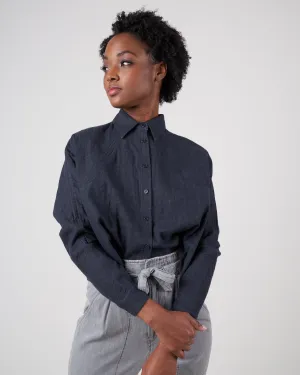 3/4 cropped shirt jacket - navy
