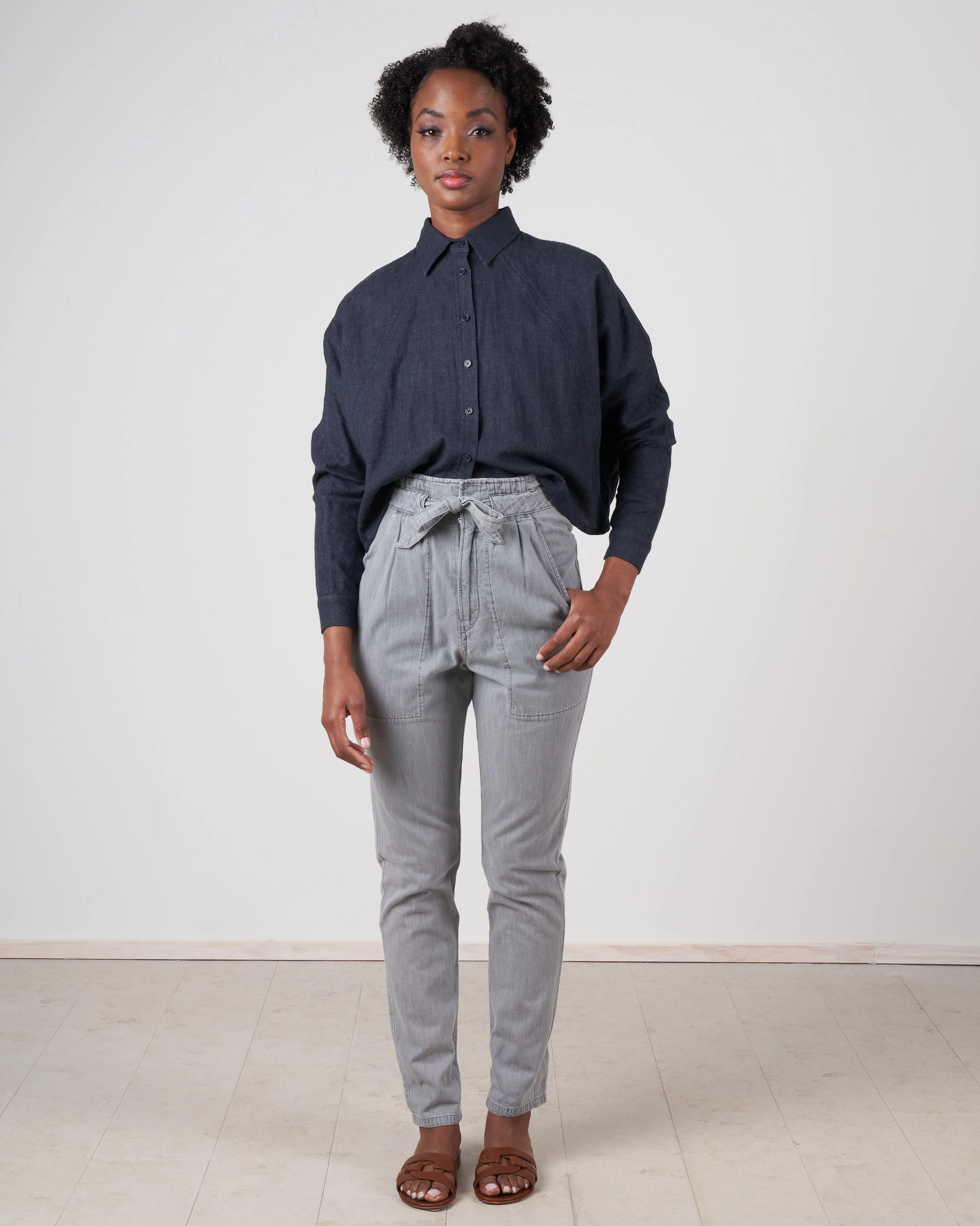3/4 cropped shirt jacket - navy