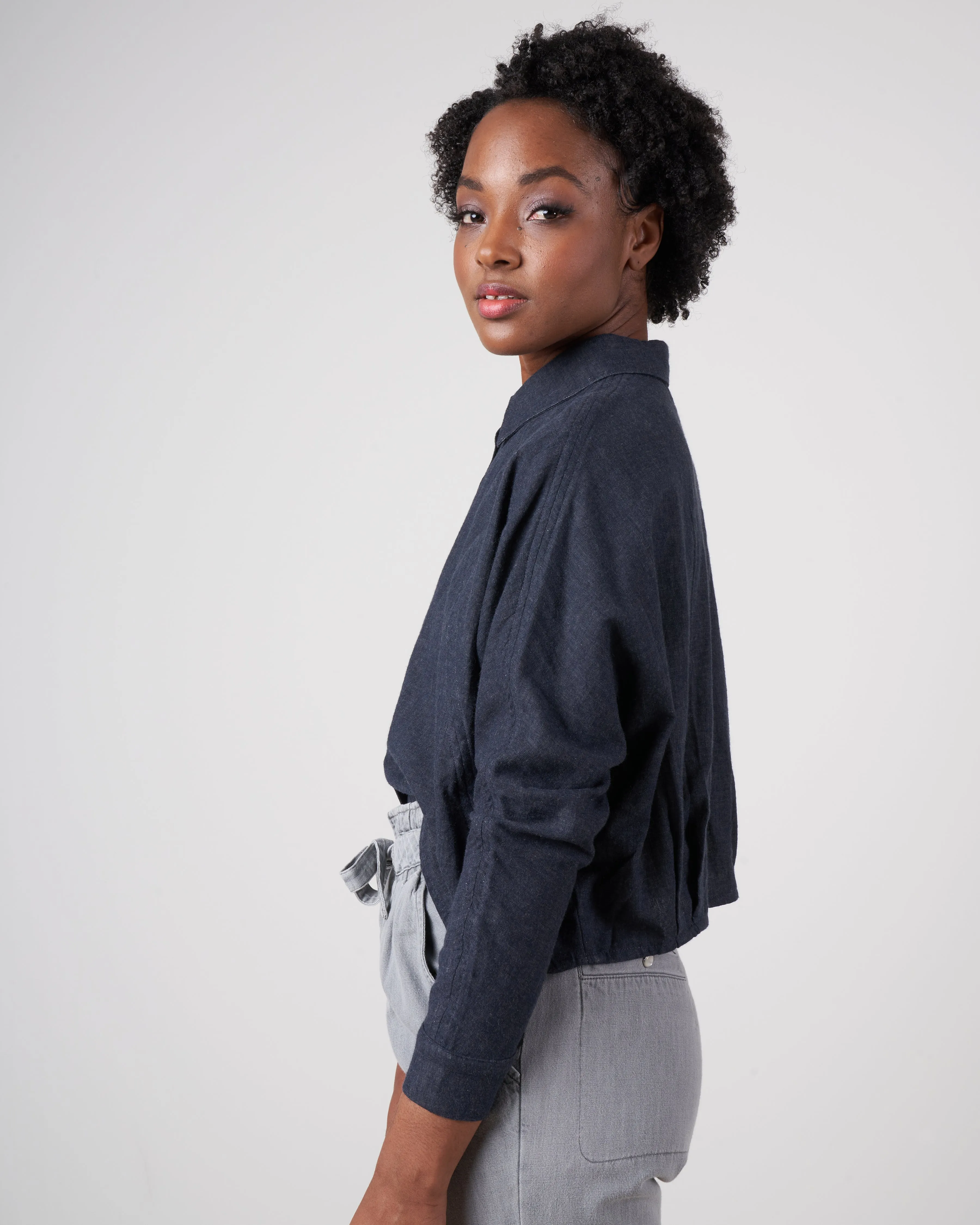 3/4 cropped shirt jacket - navy