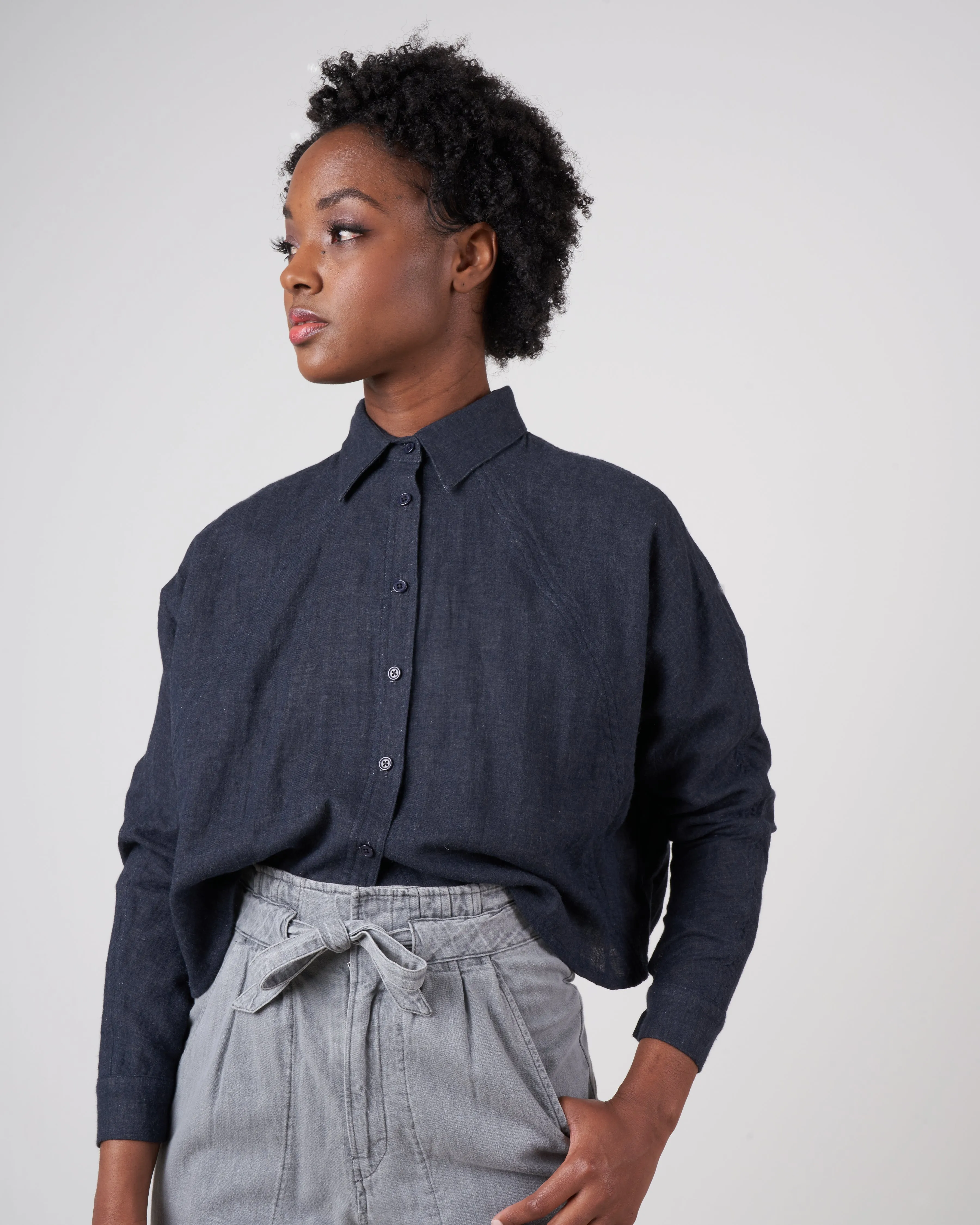 3/4 cropped shirt jacket - navy