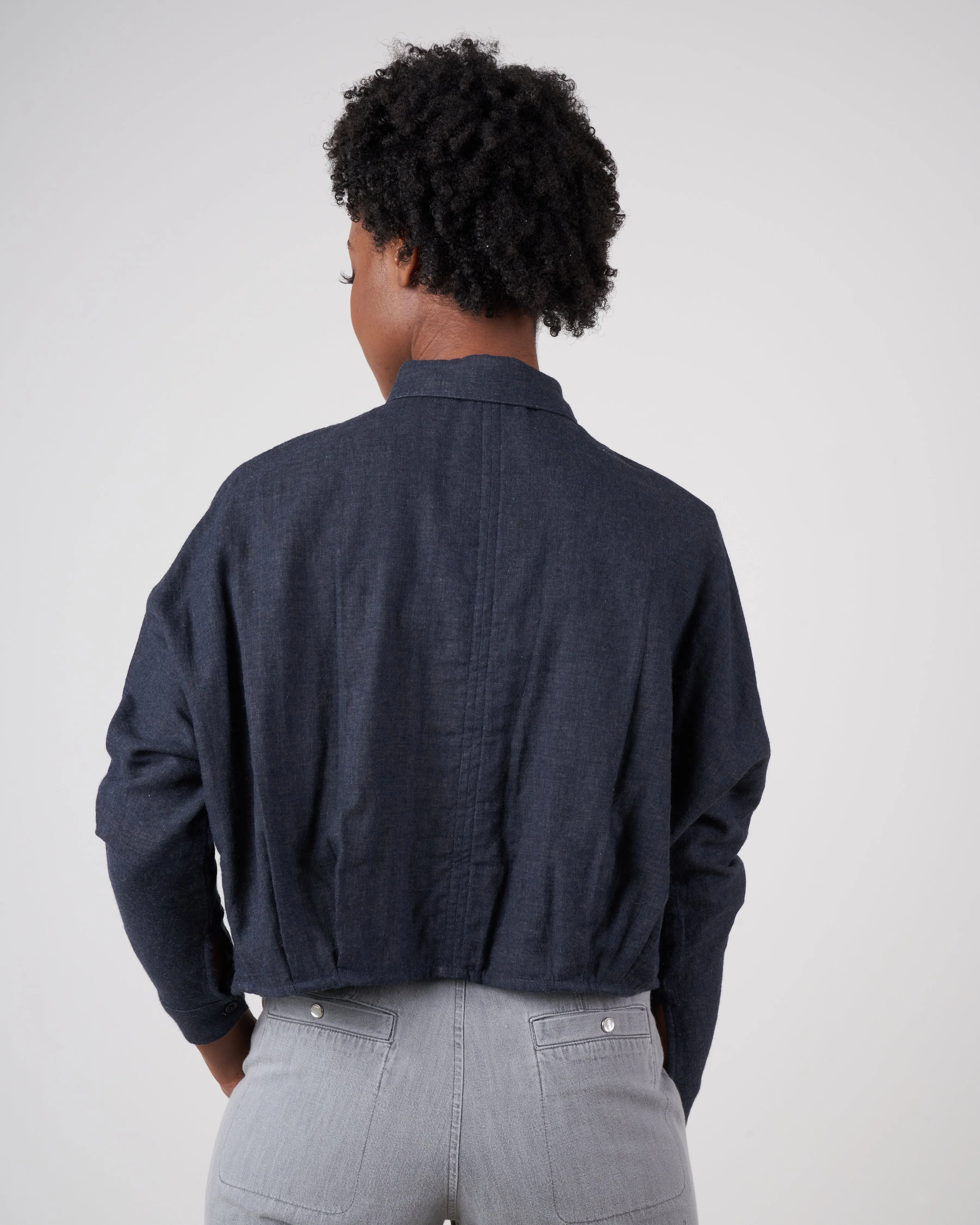 3/4 cropped shirt jacket - navy