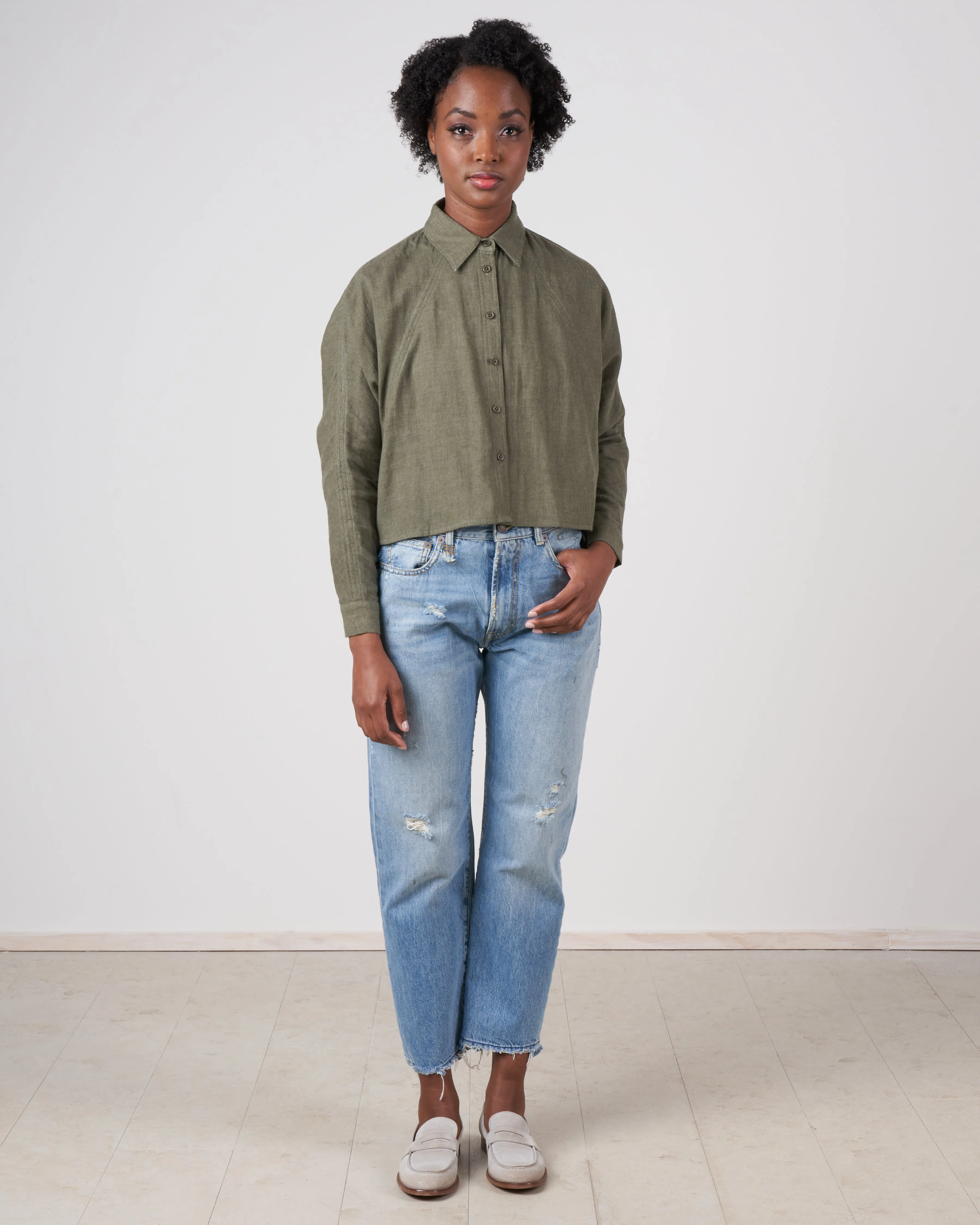 3/4 cropped shirt jacket - olive