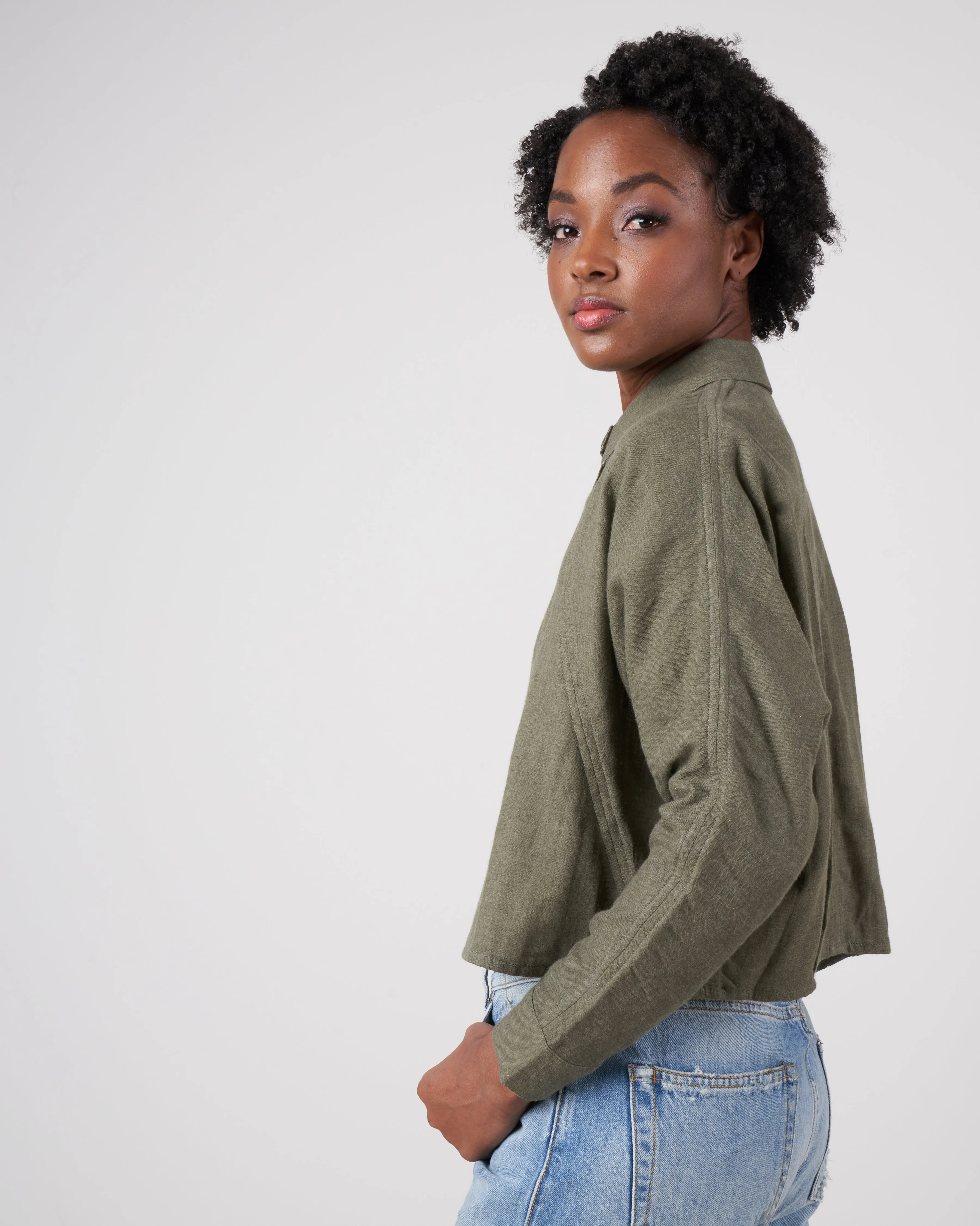 3/4 cropped shirt jacket - olive