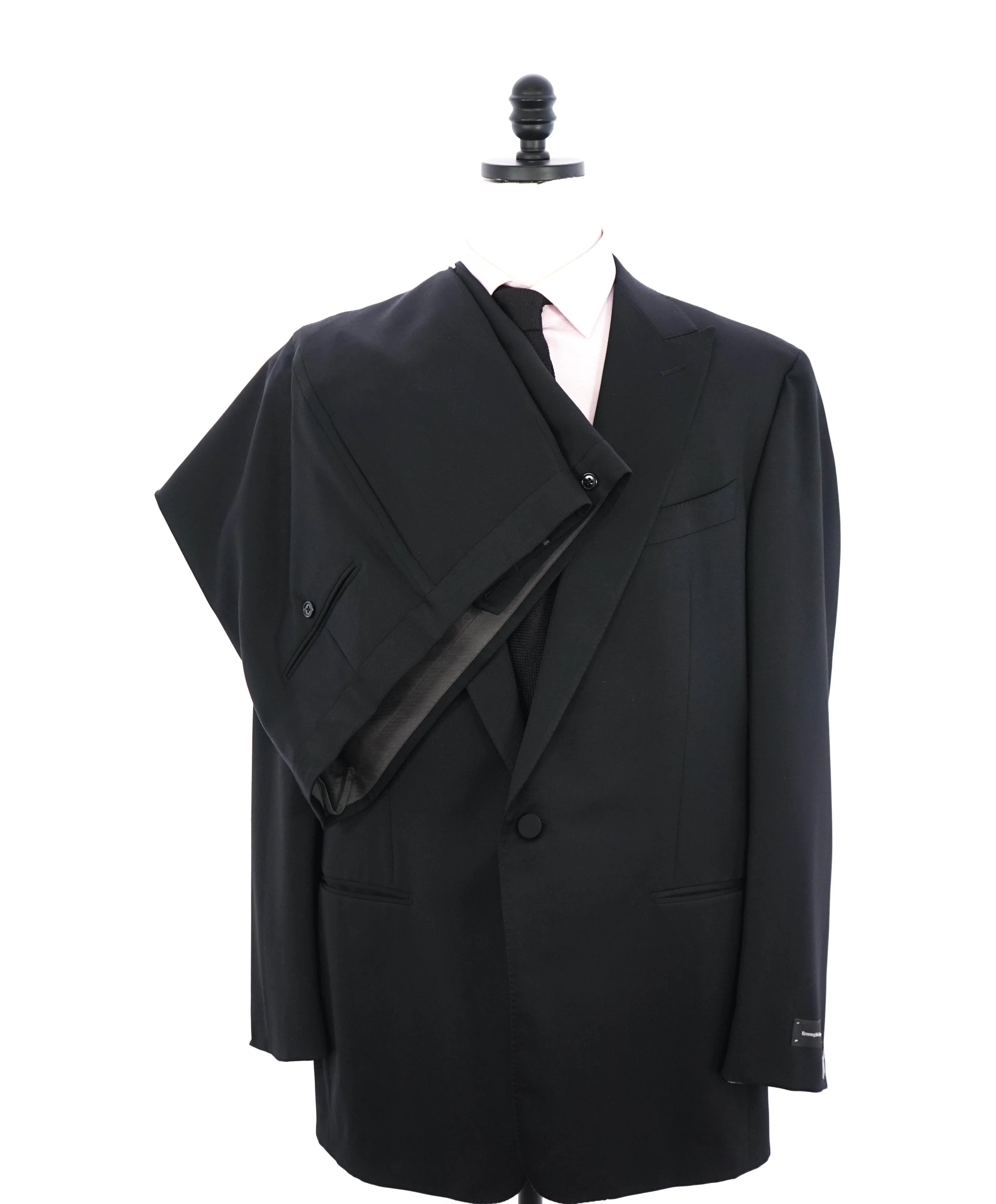 $3,995 ERMENEGILDO ZEGNA - PEAK LAPEL Black Wool Tuxedo- 48L