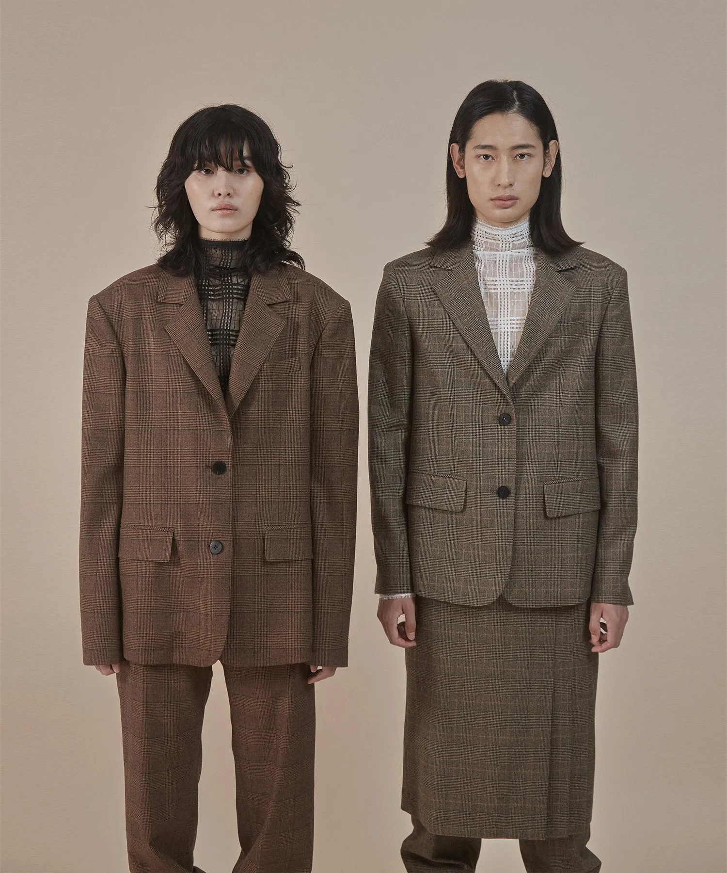 [50% OFF] Brown/red plaids | wide-shoulder vintage plaids blazer