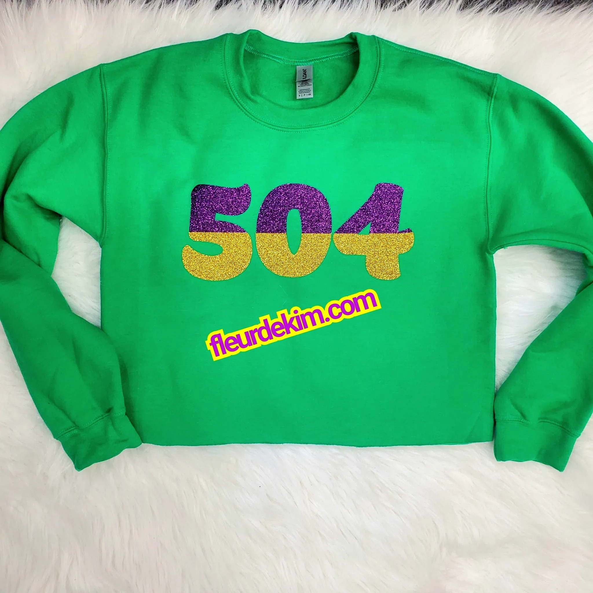 504 Mardi Gras oversized fleece crop top green