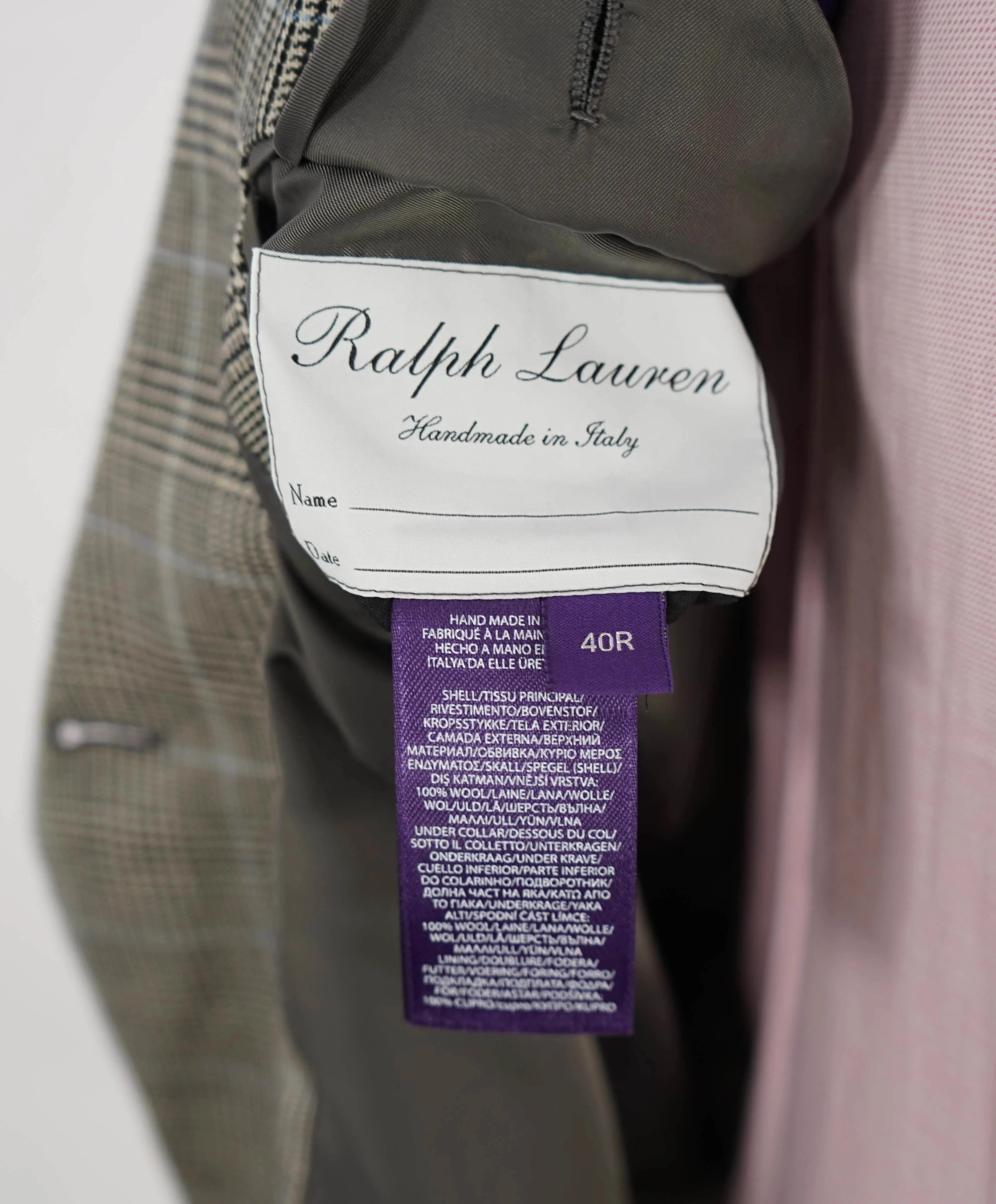 $5,995 RALPH LAUREN PURPLE LABEL - Navy Flannel Check Double Breasted Suit - 40R