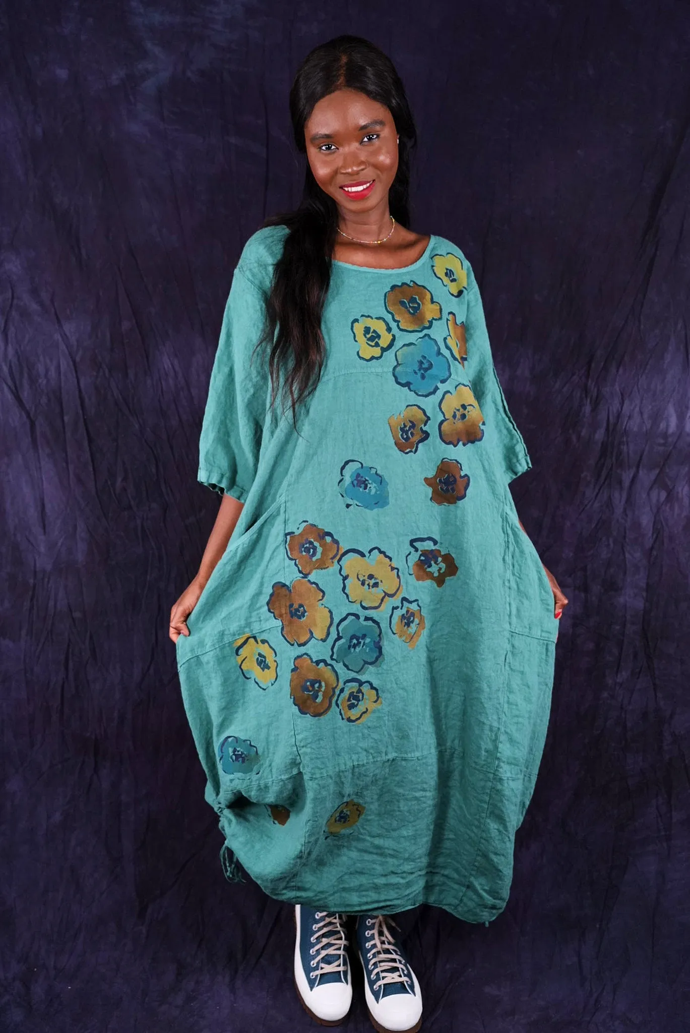 7221 Lucky Linen Dress Jade-P