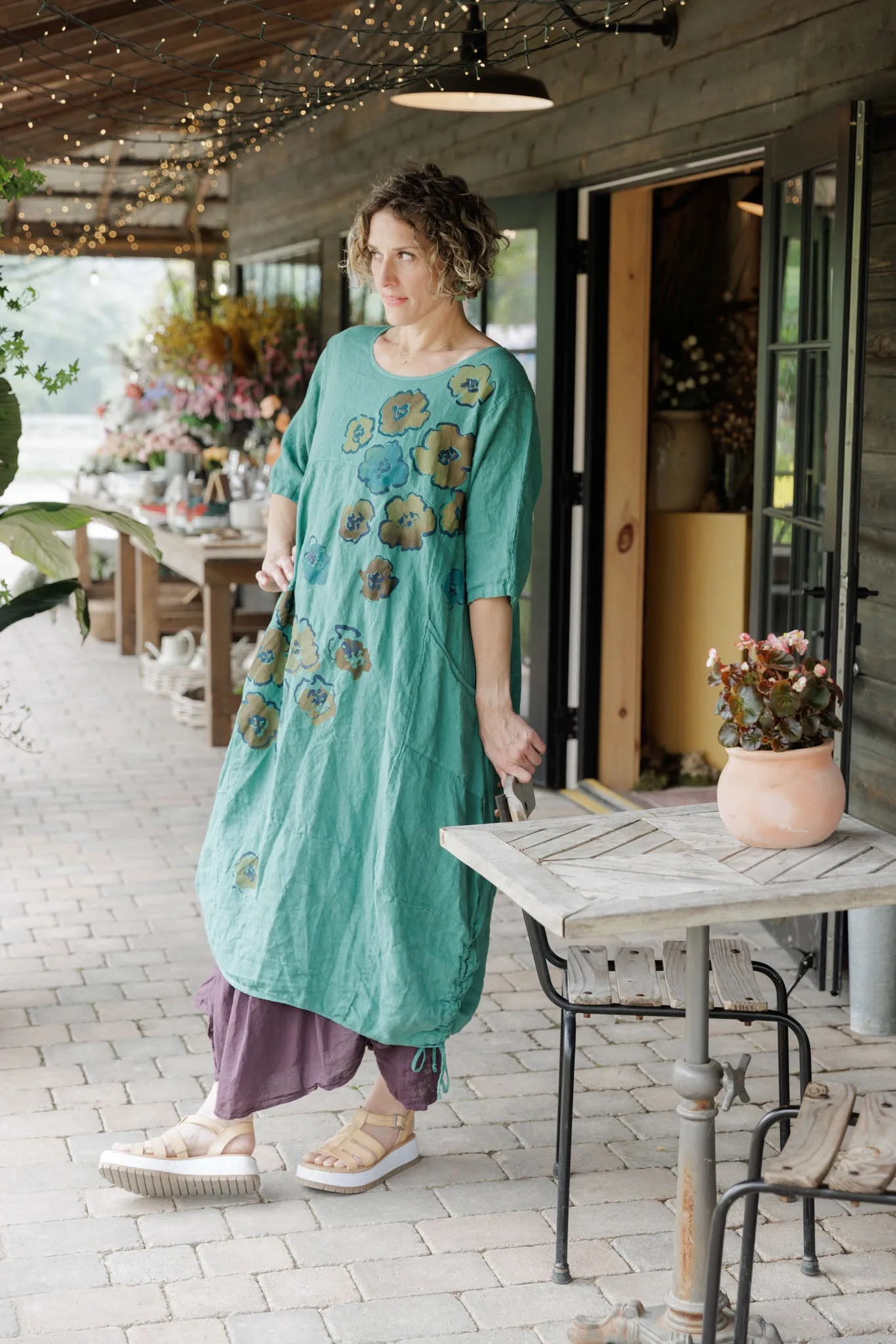 7221 Lucky Linen Dress Jade-P