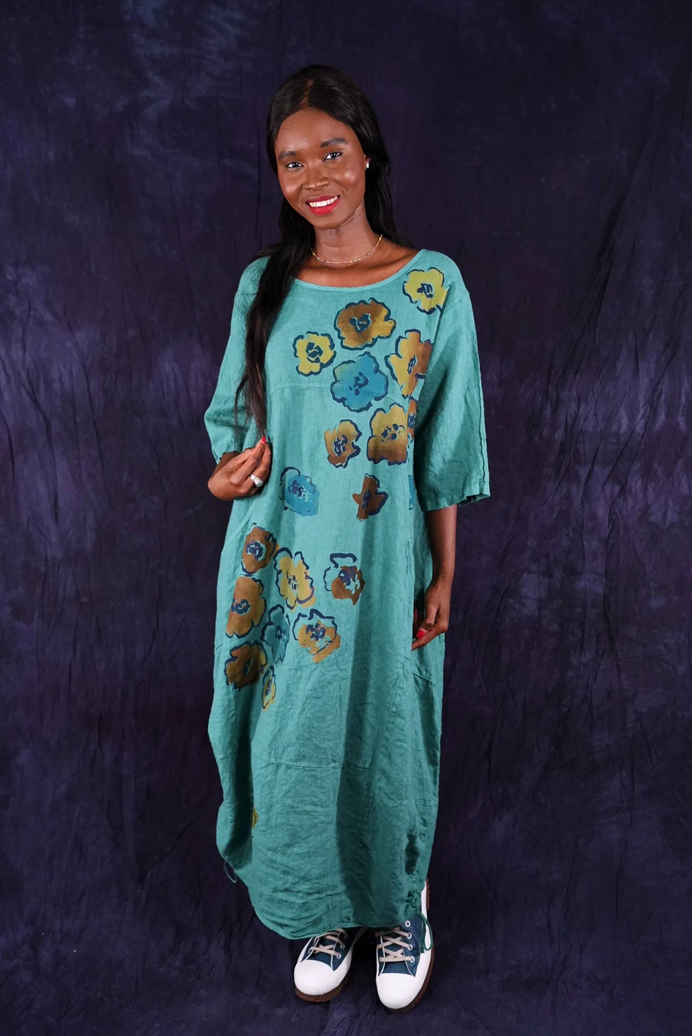 7221 Lucky Linen Dress Jade-P