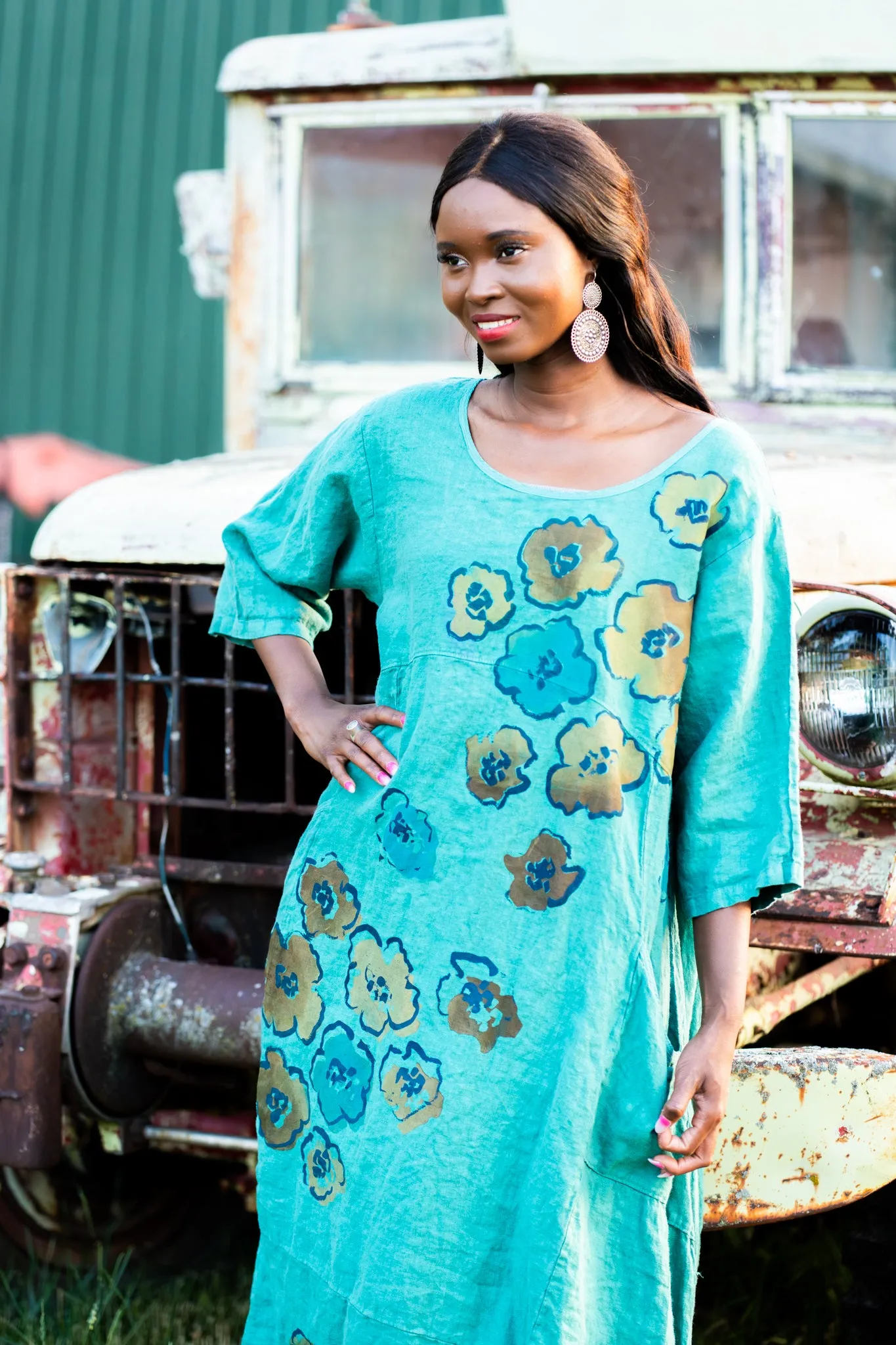 7221 Lucky Linen Dress Jade-P