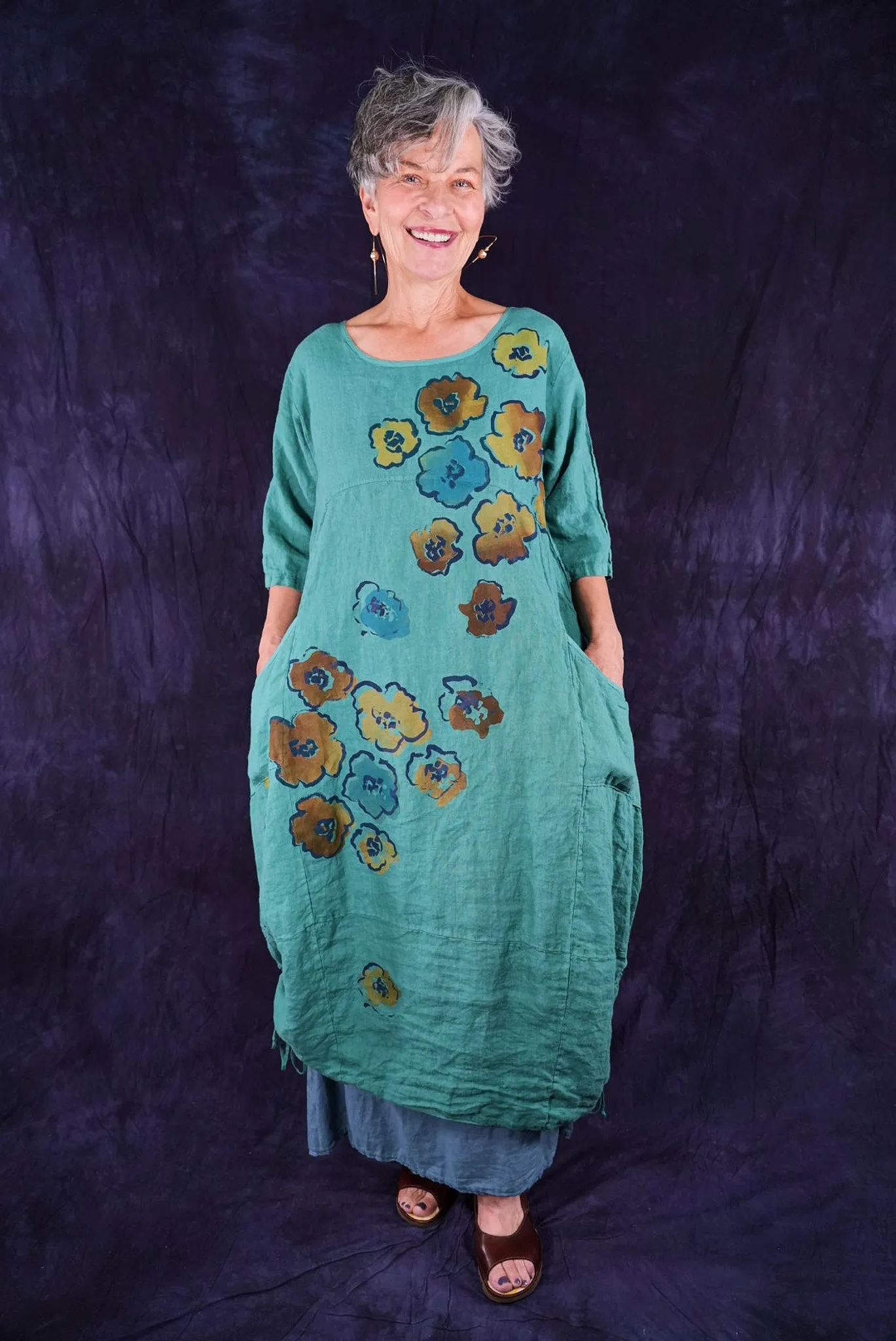 7221 Lucky Linen Dress Jade-P