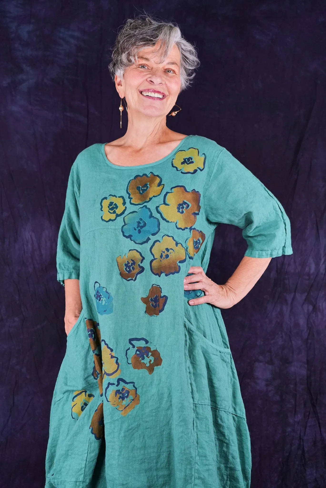 7221 Lucky Linen Dress Jade-P
