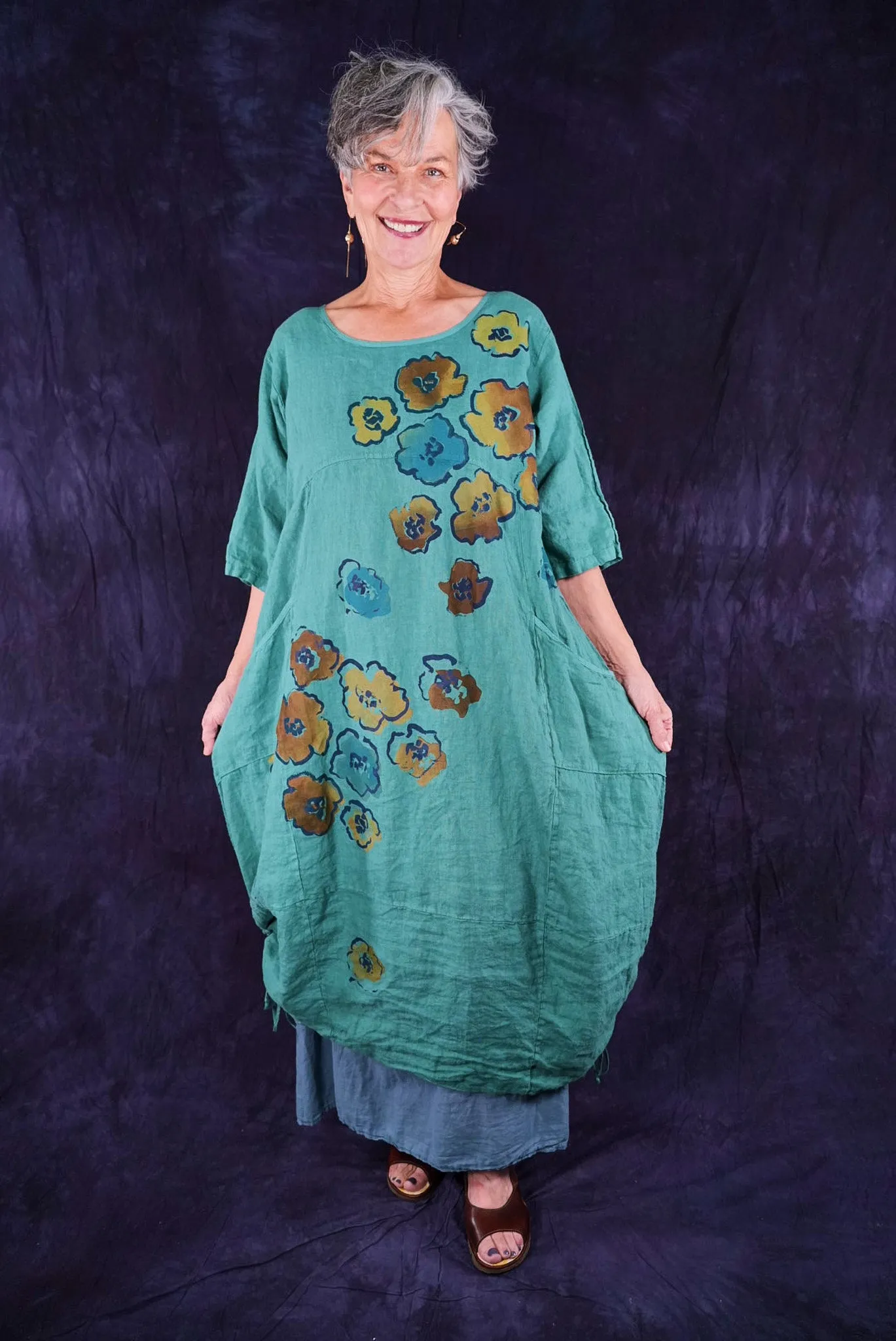 7221 Lucky Linen Dress Jade-P