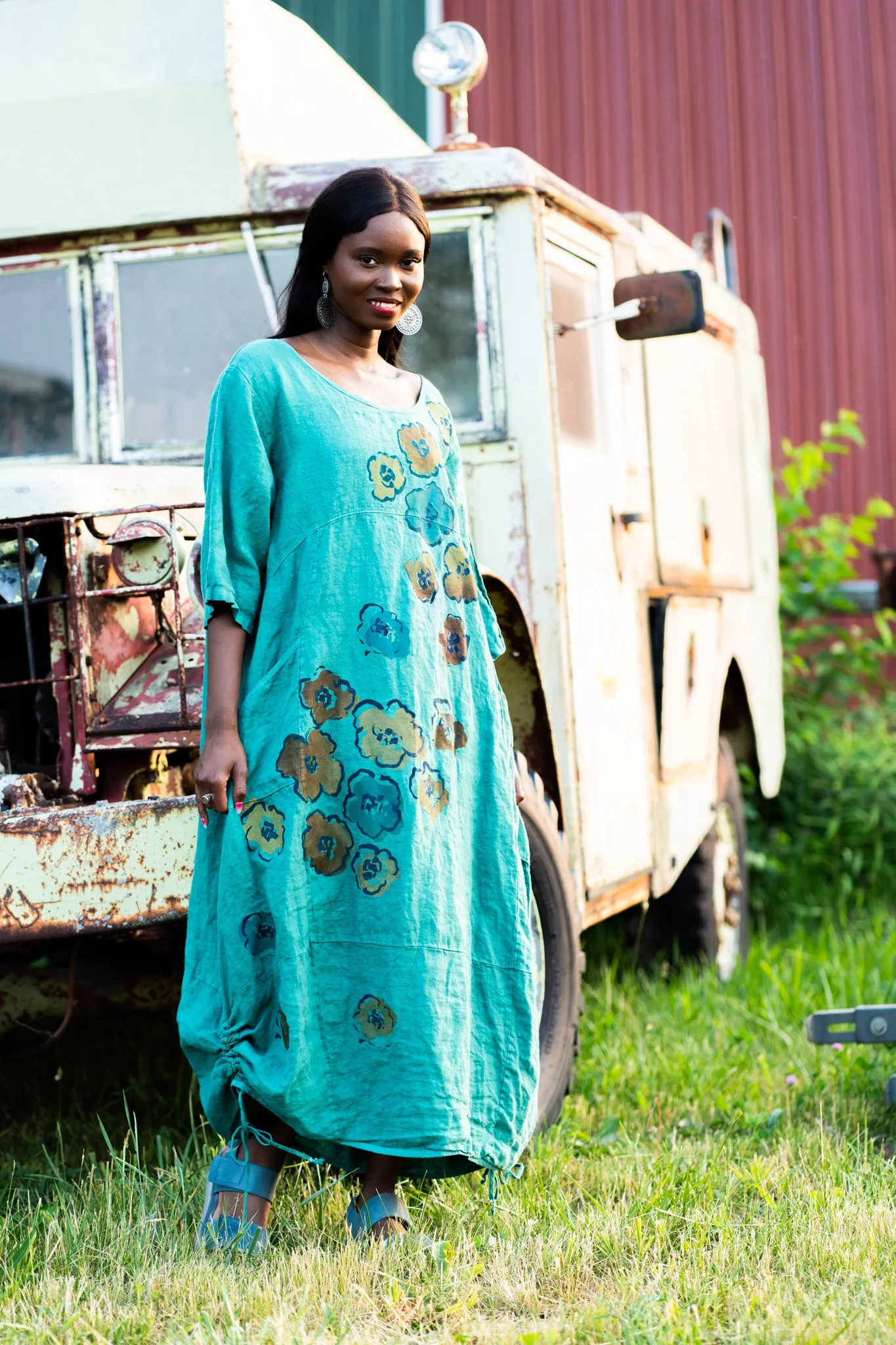 7221 Lucky Linen Dress Jade-P