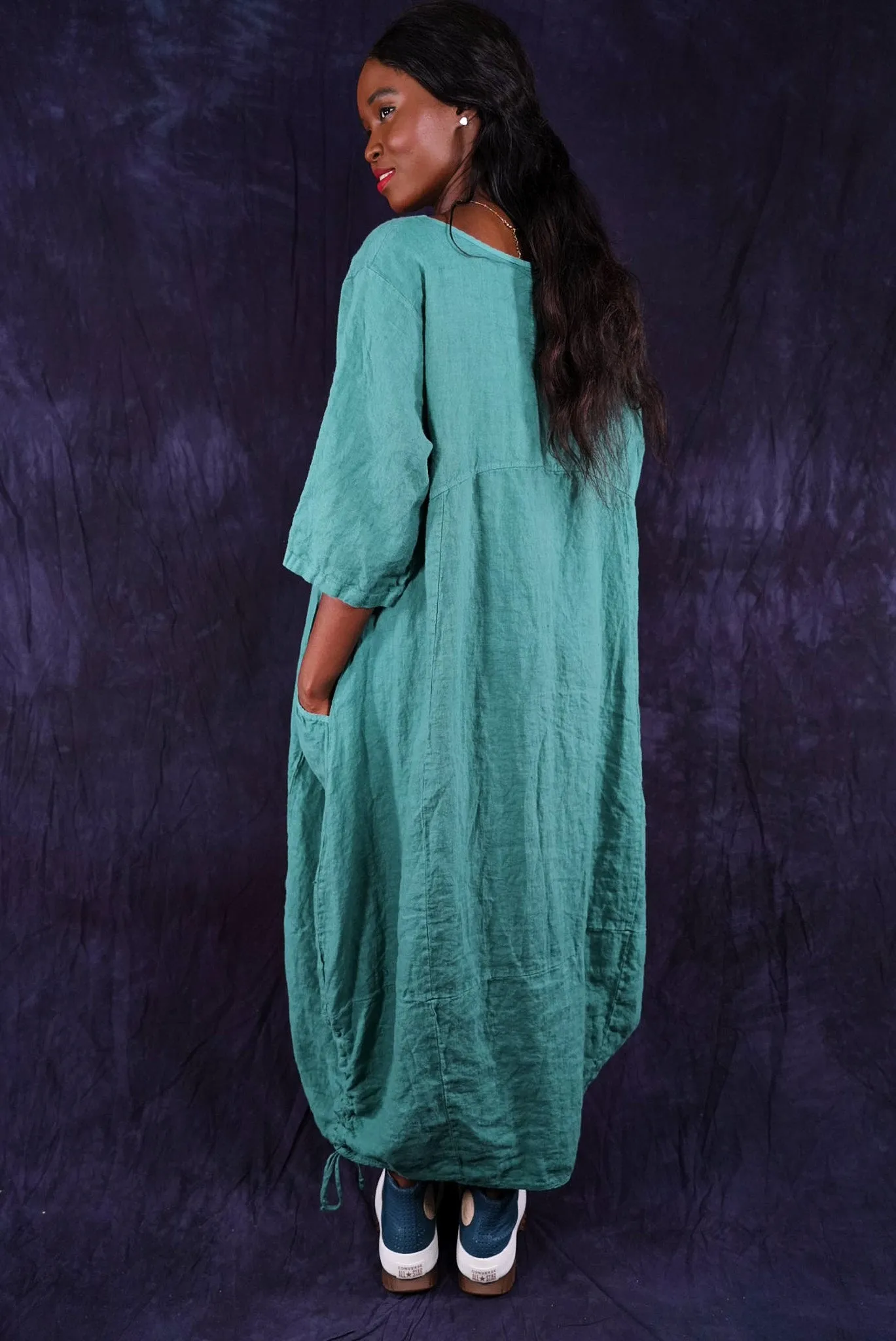 7221 Lucky Linen Dress Jade-P