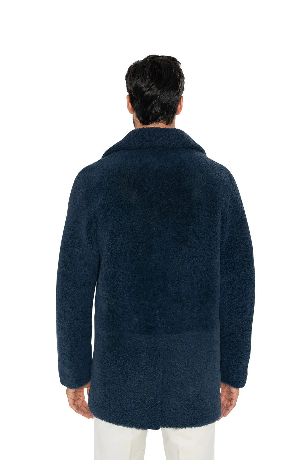7800$ ISAIA NAPOLI Blue Shearling Peacoat Coat 100% Lambskin Fur 38 US 48 EU