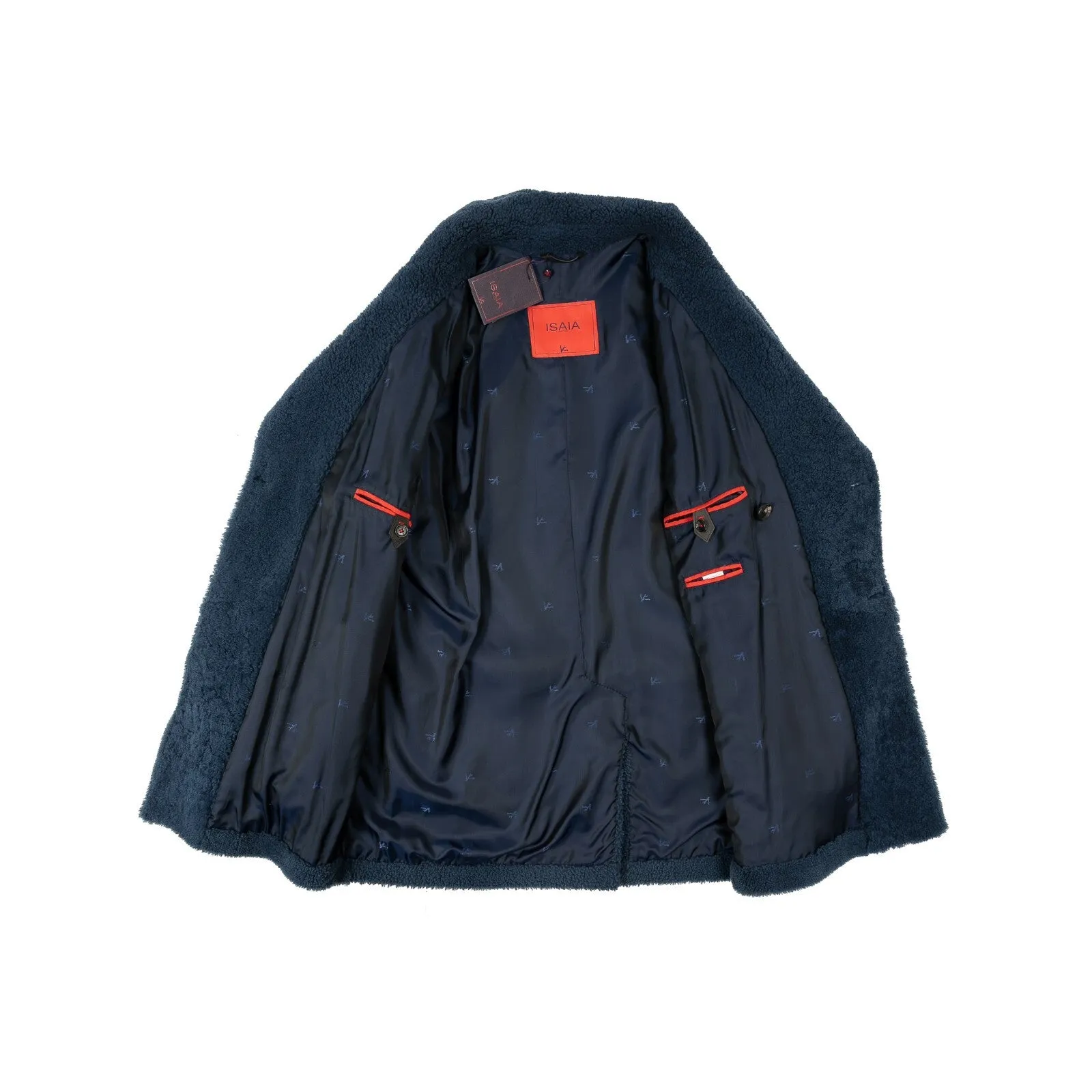 7800$ ISAIA NAPOLI Blue Shearling Peacoat Coat 100% Lambskin Fur 38 US 48 EU
