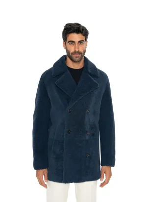 7800$ ISAIA NAPOLI Blue Shearling Peacoat Coat 100% Lambskin Fur 38 US 48 EU