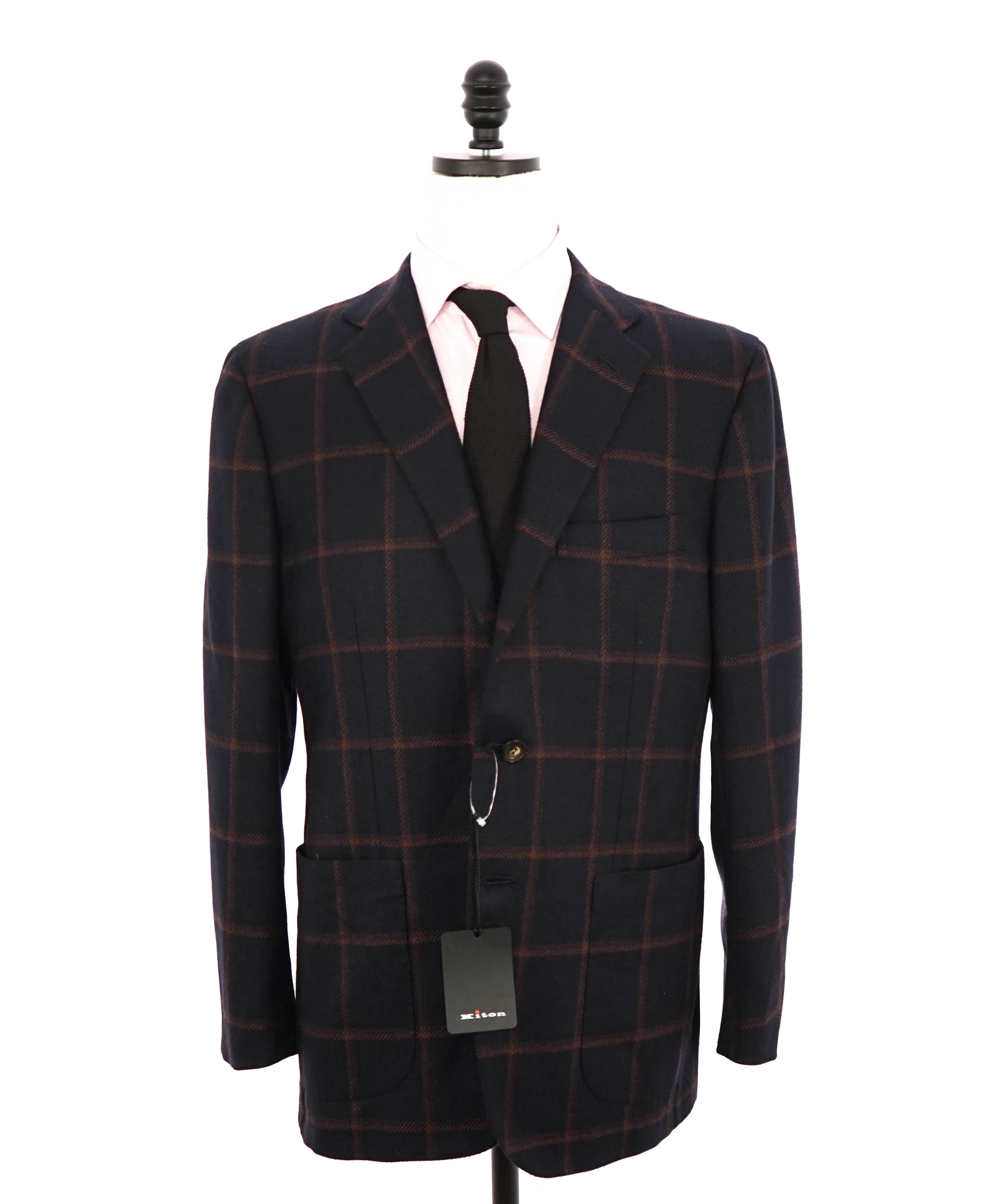 $9,250 KITON - *PURE CASHMERE* Navy Glen Check Windowpane Blazer - 42R