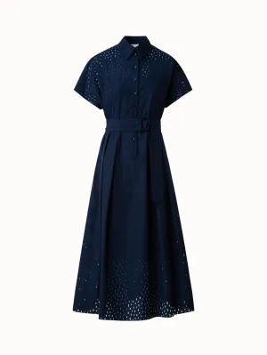 A-Line Flare Cotton Lasercut Grid Midi Dress