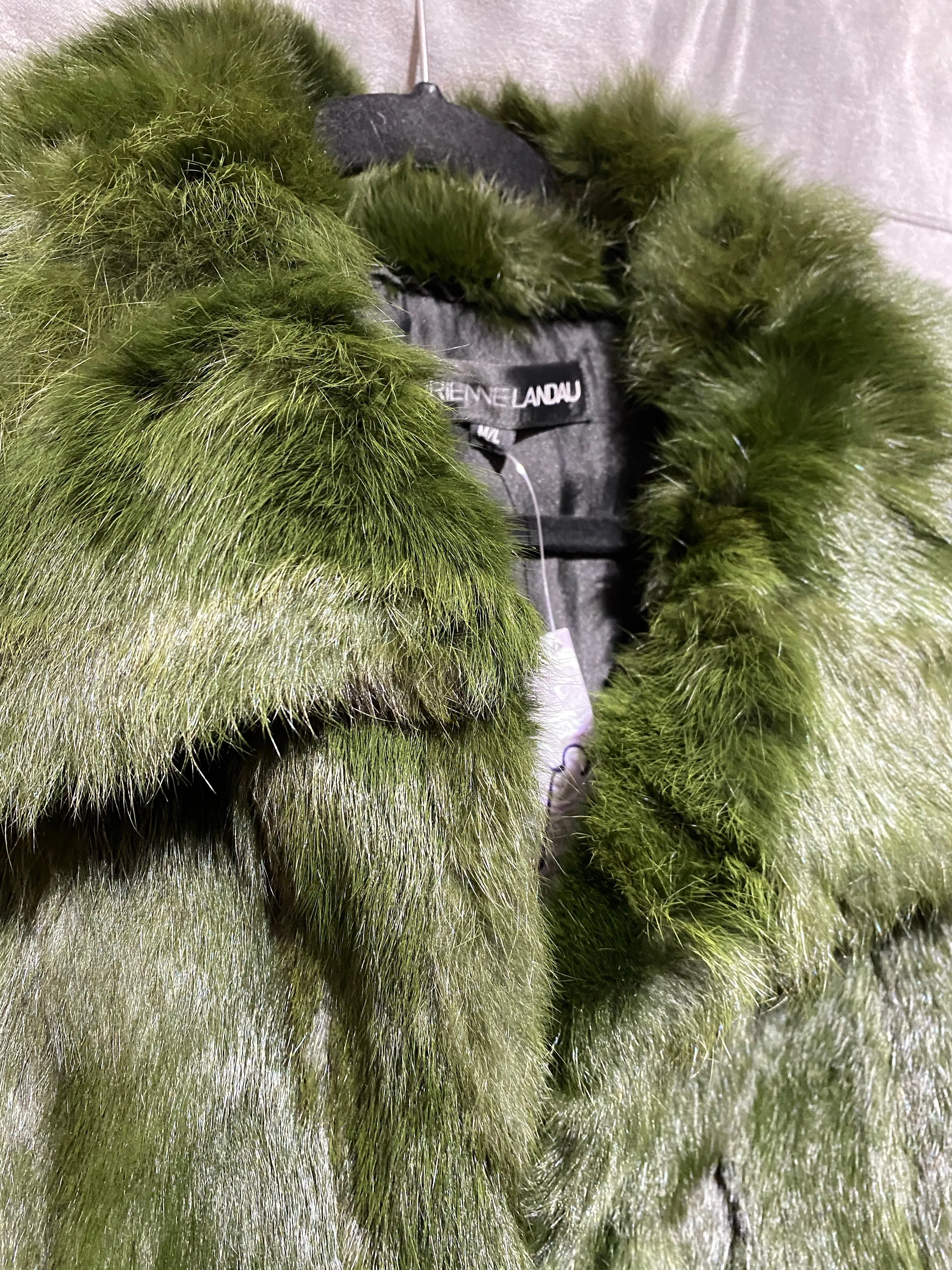 Adreinne Landau Green Fur Collared Short Sleeve Jacket