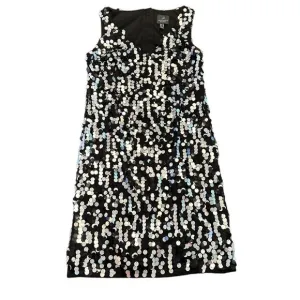 Adrianna Papell Black V Neck Stretch Metallic Circle Cocktail Dress 2
