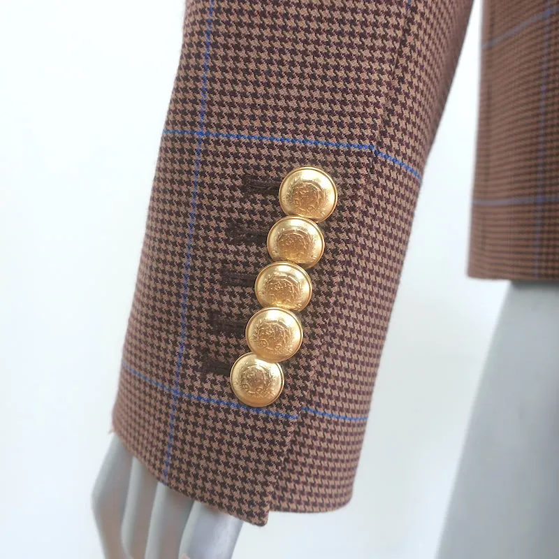 A.L.C. Chelsea Plaid Double Breasted Blazer Brown Stretch Wool Size 6