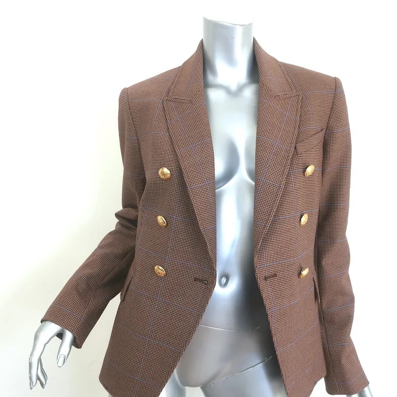 A.L.C. Chelsea Plaid Double Breasted Blazer Brown Stretch Wool Size 6