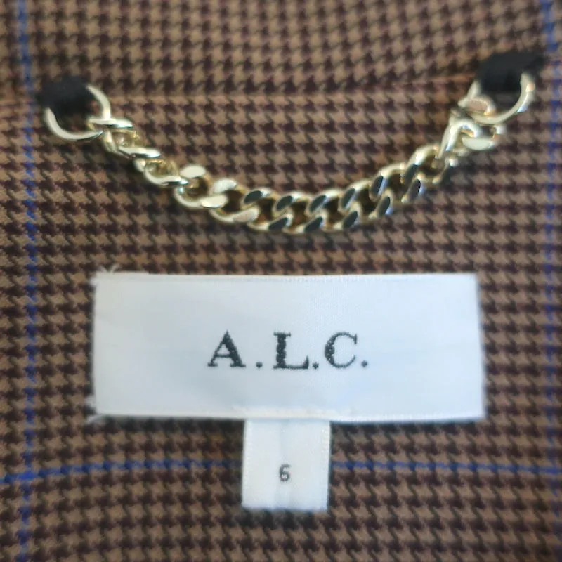 A.L.C. Chelsea Plaid Double Breasted Blazer Brown Stretch Wool Size 6