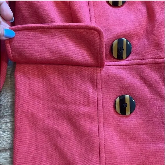 Alfani Bright Coral Pea Coat Blazer with Striped Button Detail