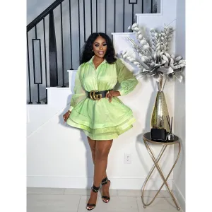 ALWAYS A BARBIE RUFFLE FLARE MINI DRESS (LIME)
