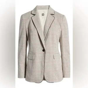 Anne Klein One Button Preppy Glen Plaid Blazer Pink Single Breasted