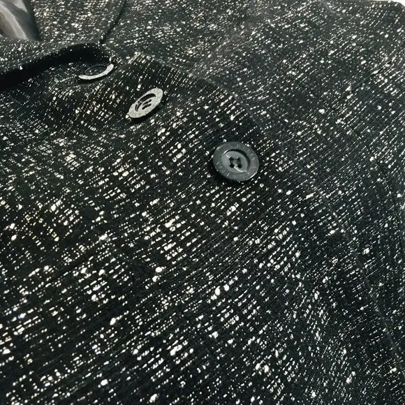 Anne Klein Women’s Black Tweed Blazer Sz 10 Ruffle Lapel Collar 3 Button