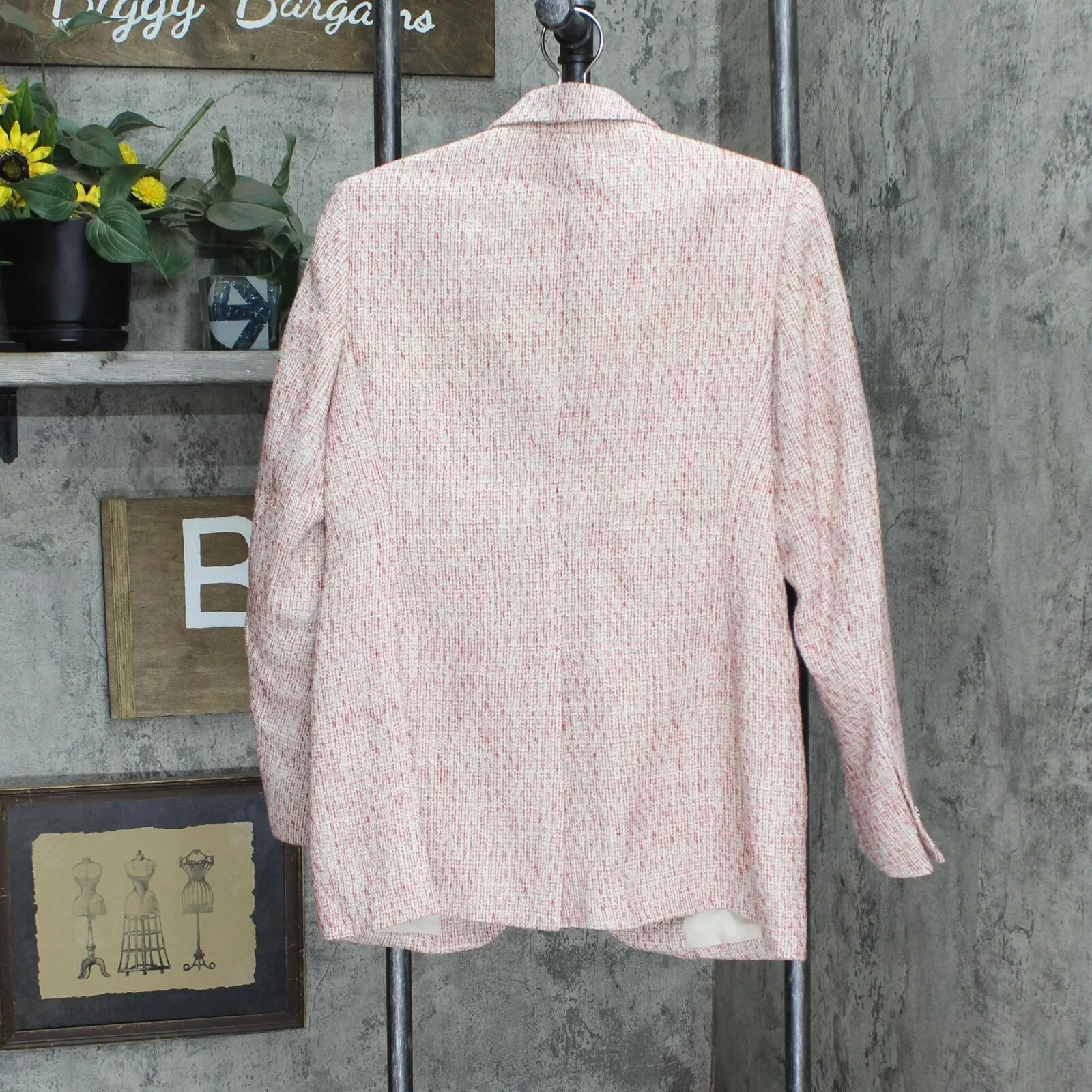Anne Klein Womens Tweed One Button Notch Collar Jacket Coral Combo Red Pink 4