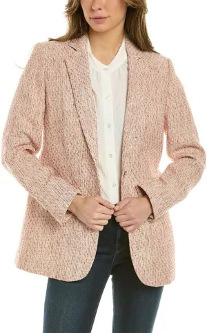 Anne Klein Womens Tweed One Button Notch Collar Jacket Coral Combo Red Pink 4