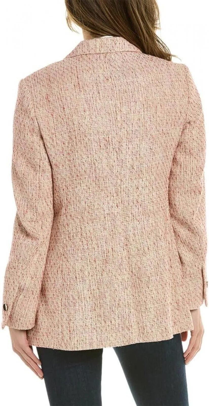 Anne Klein Womens Tweed One Button Notch Collar Jacket Coral Combo Red Pink 4