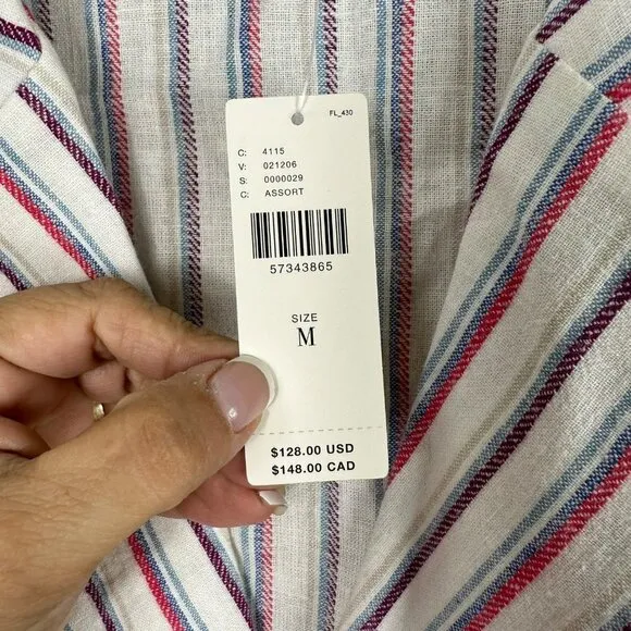 ANTHROPOLOGIE Dolan Left Coast Anna Double Breasted Striped Blazer Linen Medium