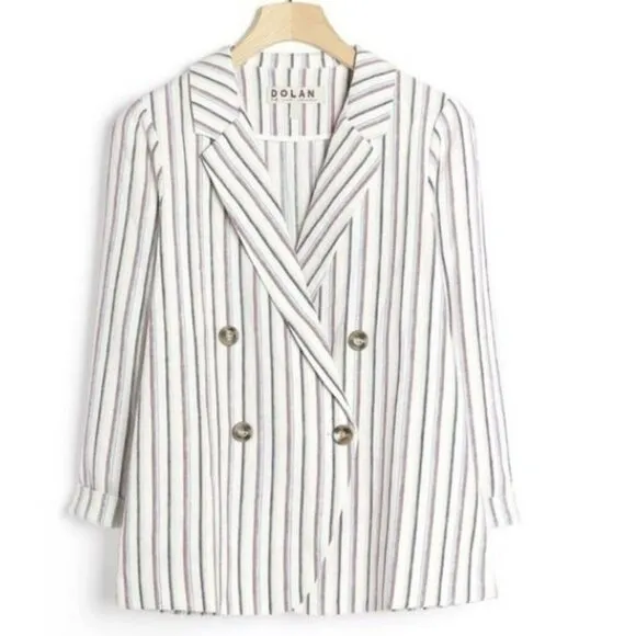 ANTHROPOLOGIE Dolan Left Coast Anna Double Breasted Striped Blazer Linen Medium