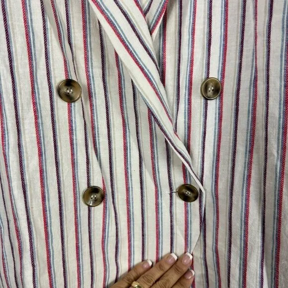 ANTHROPOLOGIE Dolan Left Coast Anna Double Breasted Striped Blazer Linen Medium