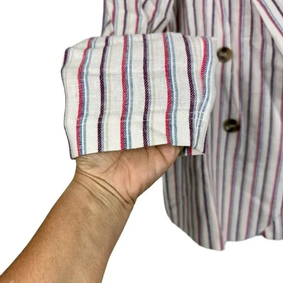 ANTHROPOLOGIE Dolan Left Coast Anna Double Breasted Striped Blazer Linen Medium