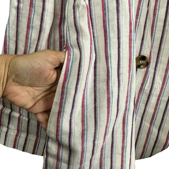 ANTHROPOLOGIE Dolan Left Coast Anna Double Breasted Striped Blazer Linen Medium