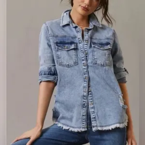Anthropologie Pilcro Chambray Button Up Denim Shirt Jacket Blue Women's Size XS