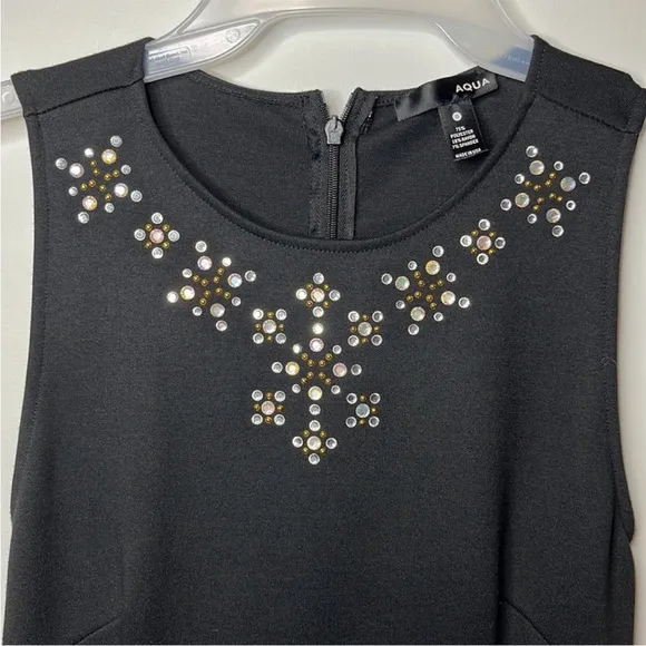 Aqua /Bloomingdale’s Black Jeweled Sleeveless Fit and Flare Dress Size SL