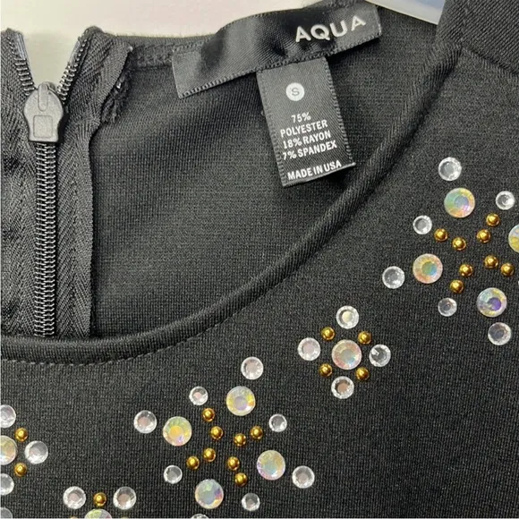 Aqua /Bloomingdale’s Black Jeweled Sleeveless Fit and Flare Dress Size SL